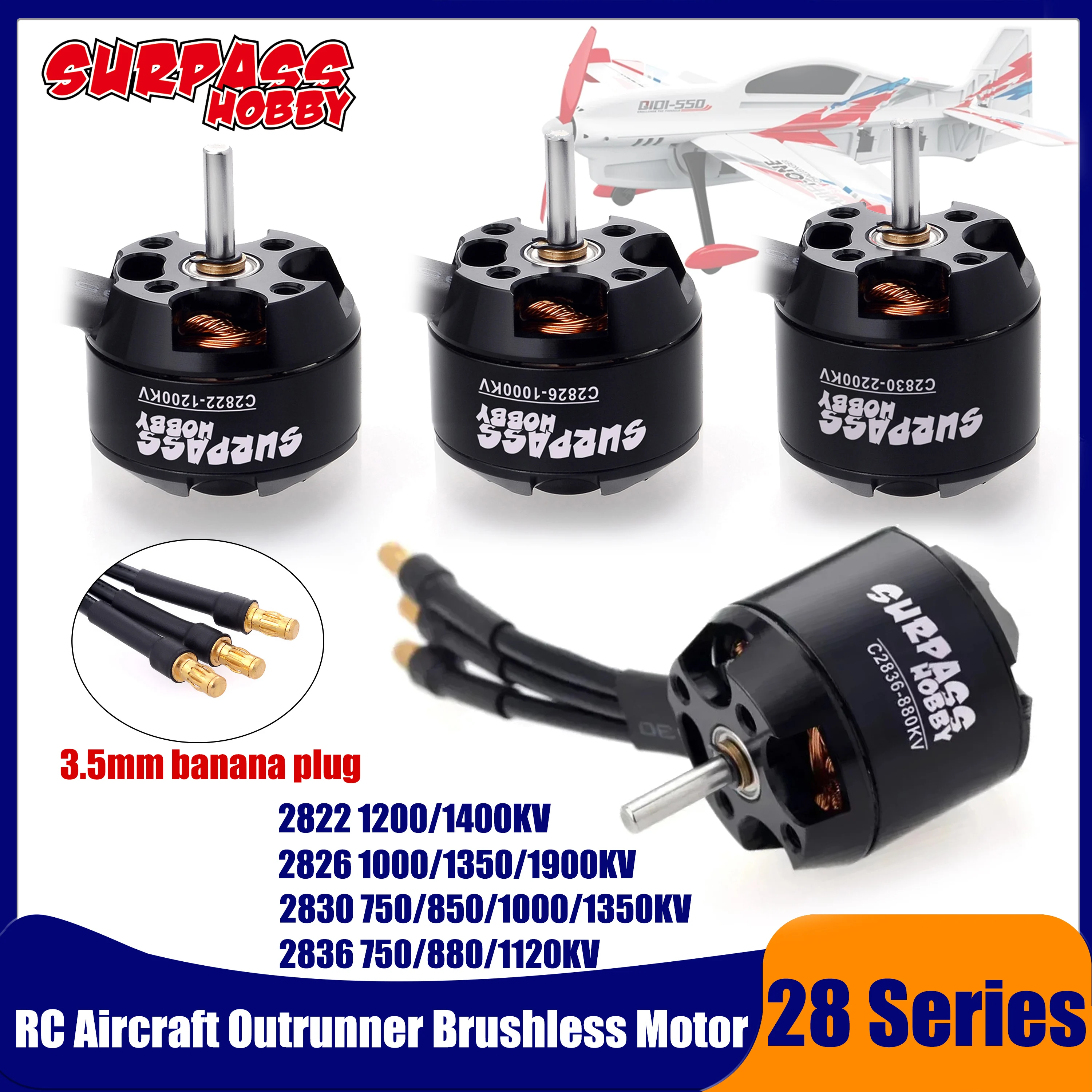 

Surpass Hobby 2822 2826 2830 2836 Outrunner Brushless Motor for RC FPV Racing Drone Airpane Fixed-wing Multicopter Quadcopter