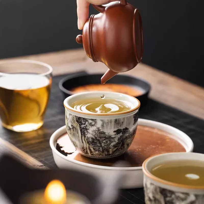 Ru Kiln Ink And Water Cup Ceramic Household Exquisite Master Cup Sample Tea Cup Single Cup Tea Cup Kung Fu Tea Set