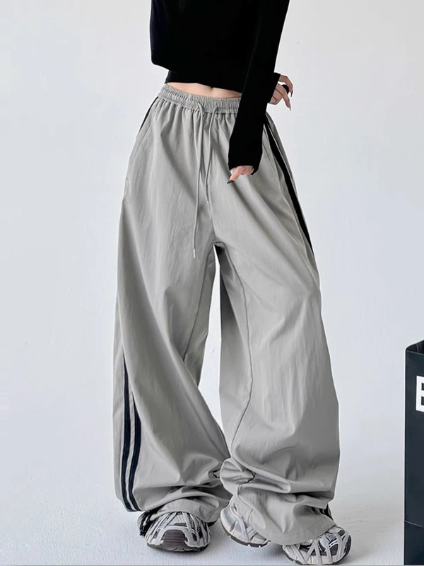 Qui Dry Dünne Outdoor Sport Hosen Frauen Sommer Hiphop Amerikanischen Hohe Taille Lose Abnehmen Streifen Breite Bein Hosen Straße Sle...