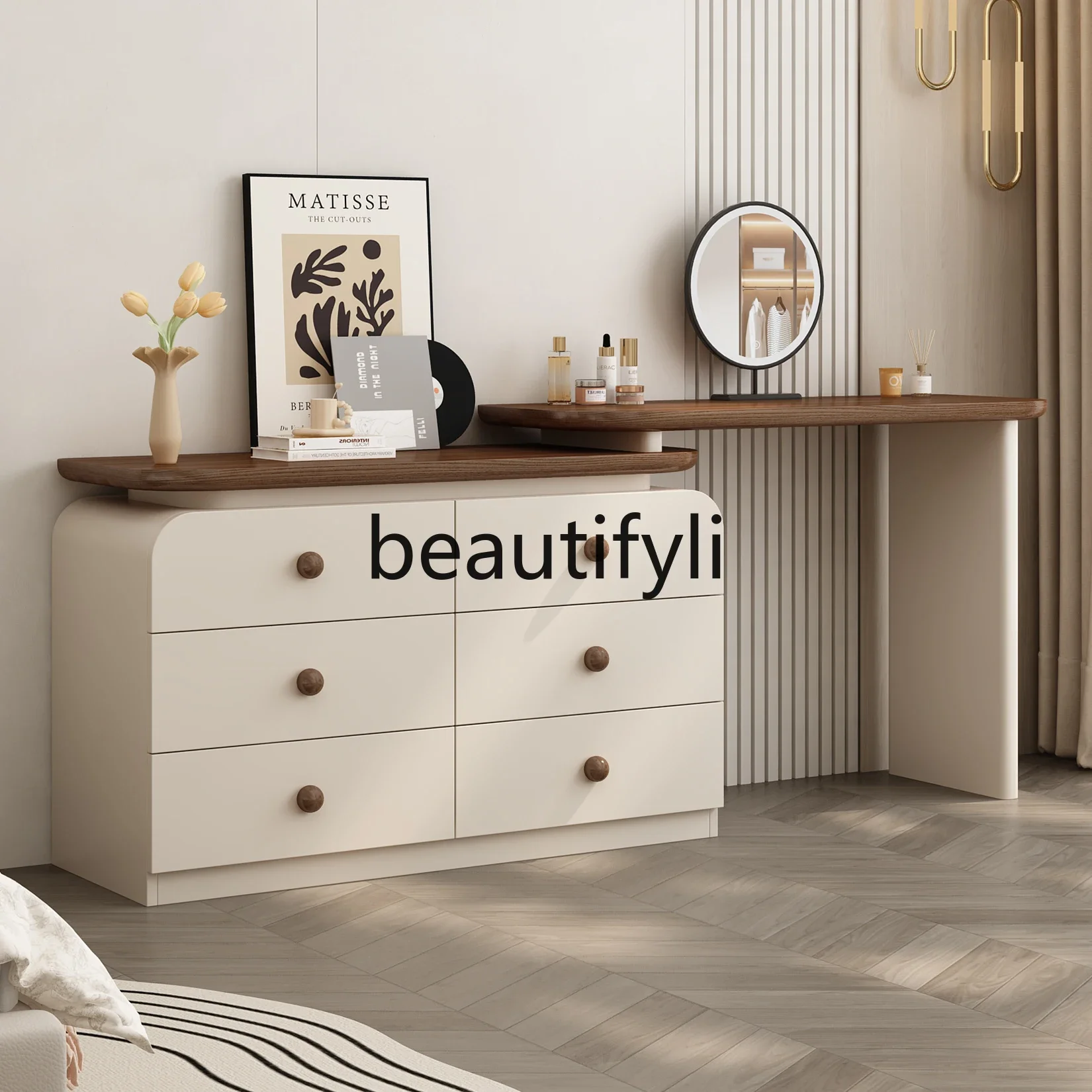 

A16 Solid wood dresser chest integrated bedroom simple bay window walnut designer