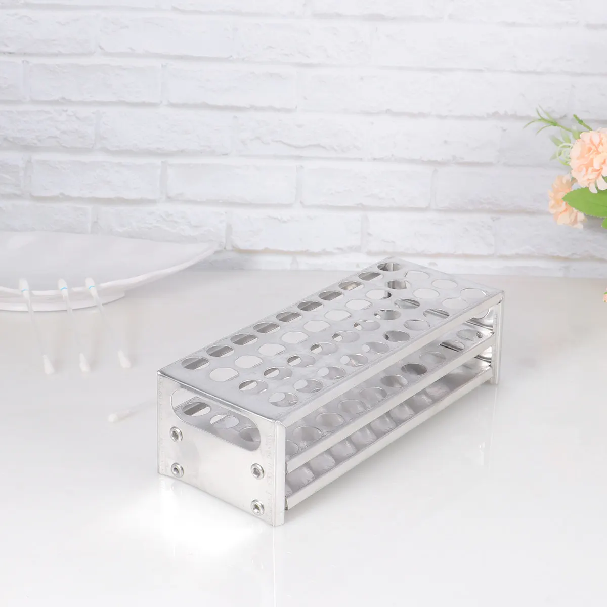 Portable Test Tube Rack Aluminum Blood Collection Holder for School Laboratory Tube Organizer 40x15.5 Lightweight Sturdy