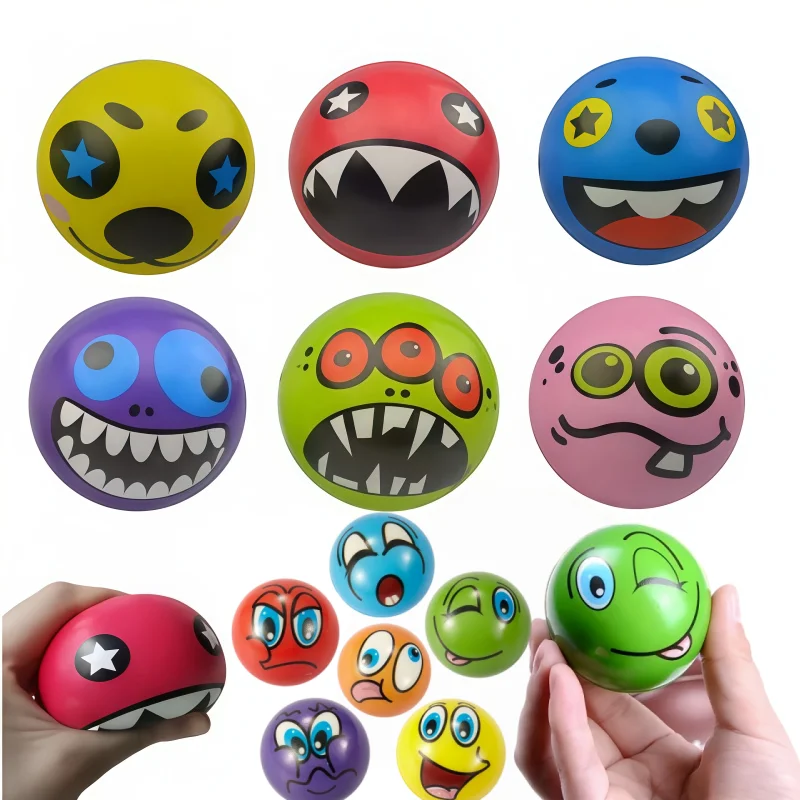 24PCS Expression Soft Balls Toy Funny Sponge Stress Ball Squeeze Smiley Face Grimace PU Foam For Kids For Adults Sports Toy Ball