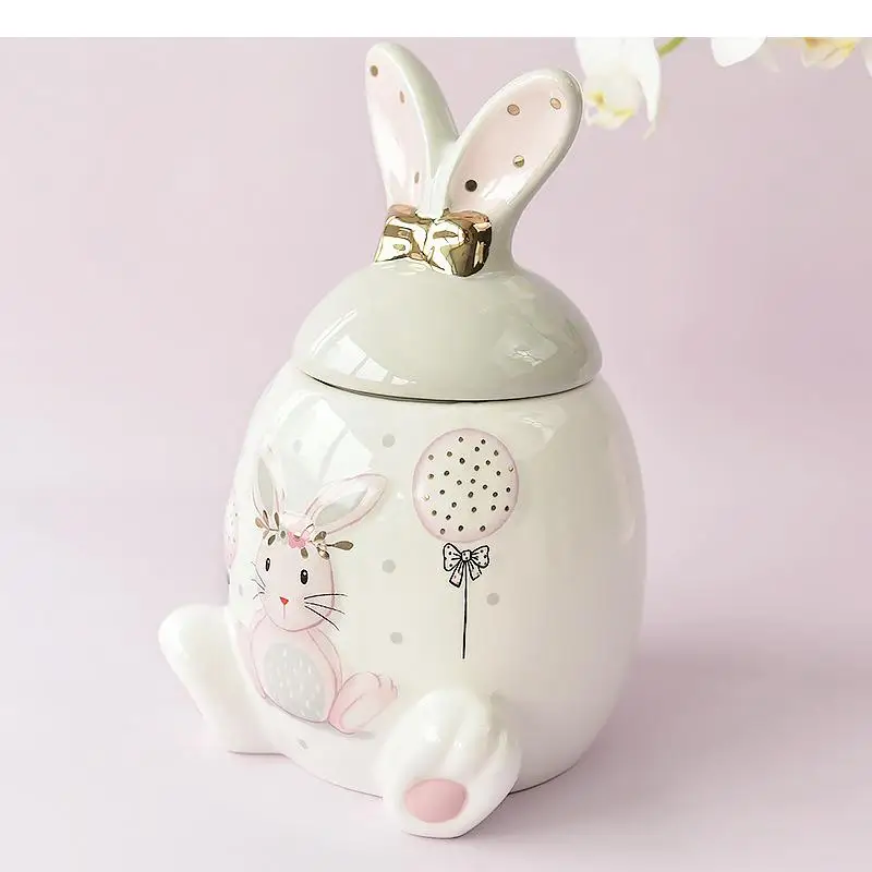 Modern Ceramic Storage Jars Bunny Shape Snack Candy Tanks Home Tea Coffee Cans with Lid Containers Spice Bottle