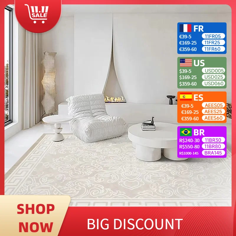 

Living Room Carpet White Modern Rug Bedroom High Density Short Velvet Floor Mat Large Area Non-slip Foot Mats Home Decoration