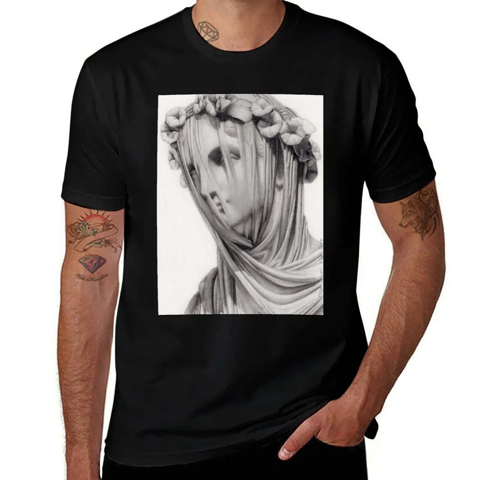 Veiled Marble Statue T-Shirt Plus Size Workout Short Sleeve Top T-Shirt