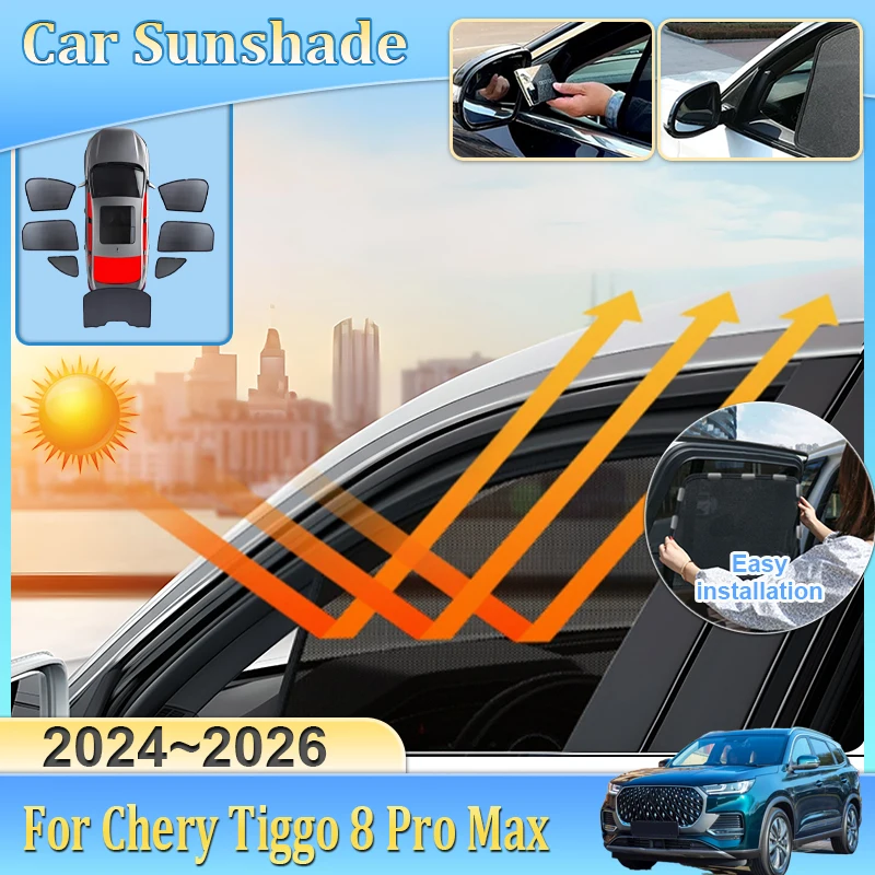 

Car Window Sunshade For Chery Tiggo 8 Pro Max 2024 2025 2026 Visor Mesh Anti-UV Heat Insulation Blackout Mesh Auto Accessories