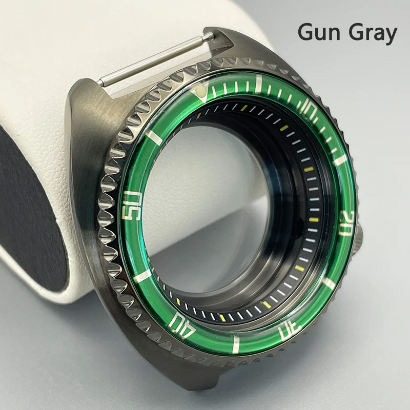 44mm NH35 Case Gun Gray Colour 6105 6309 Turtle Abalone Dive Watch Case Sapphire Glass 4.1 Crown Fit NH35 NH36 7S26 4R Movement