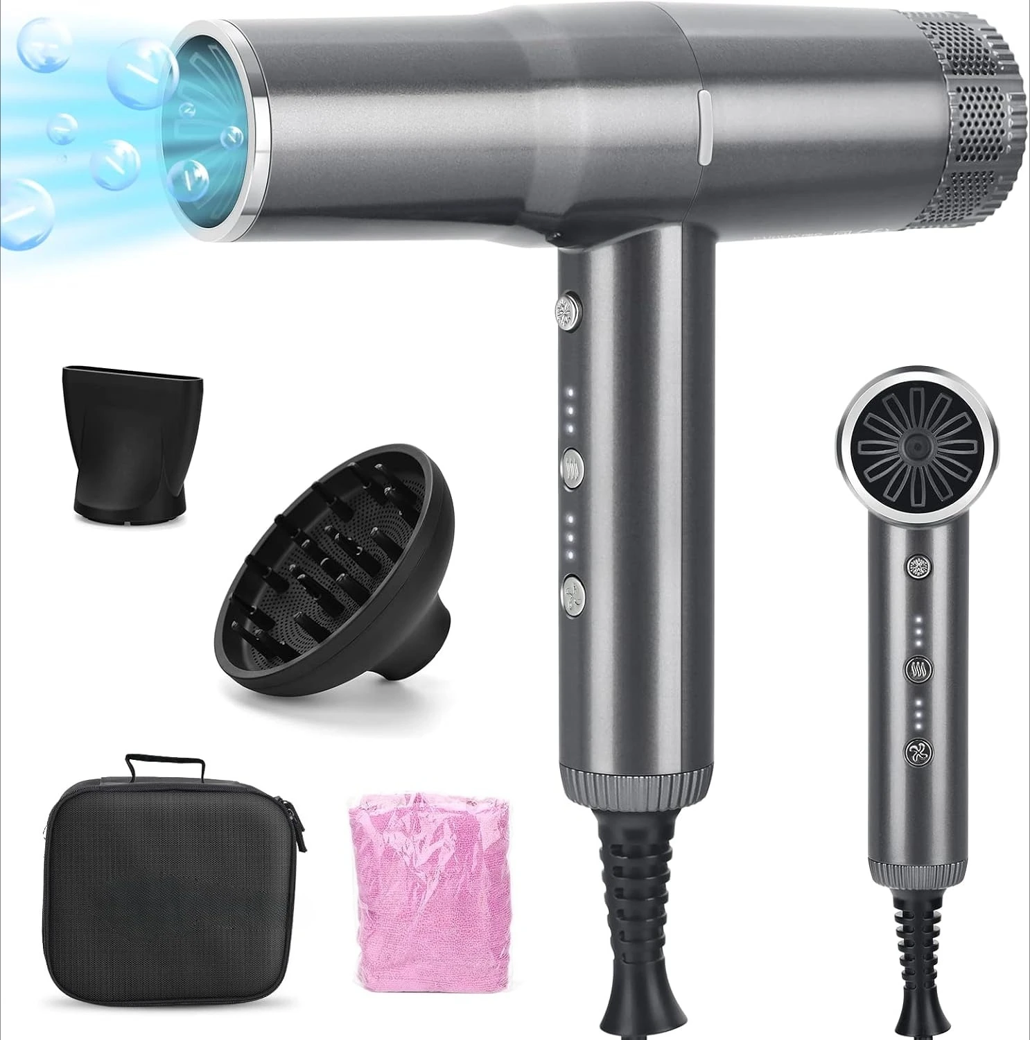 Hair Dryer 110000 RPM Diffuser Professional Brushless Motor Low Noise 3 Heat 3 Speed All Seasons