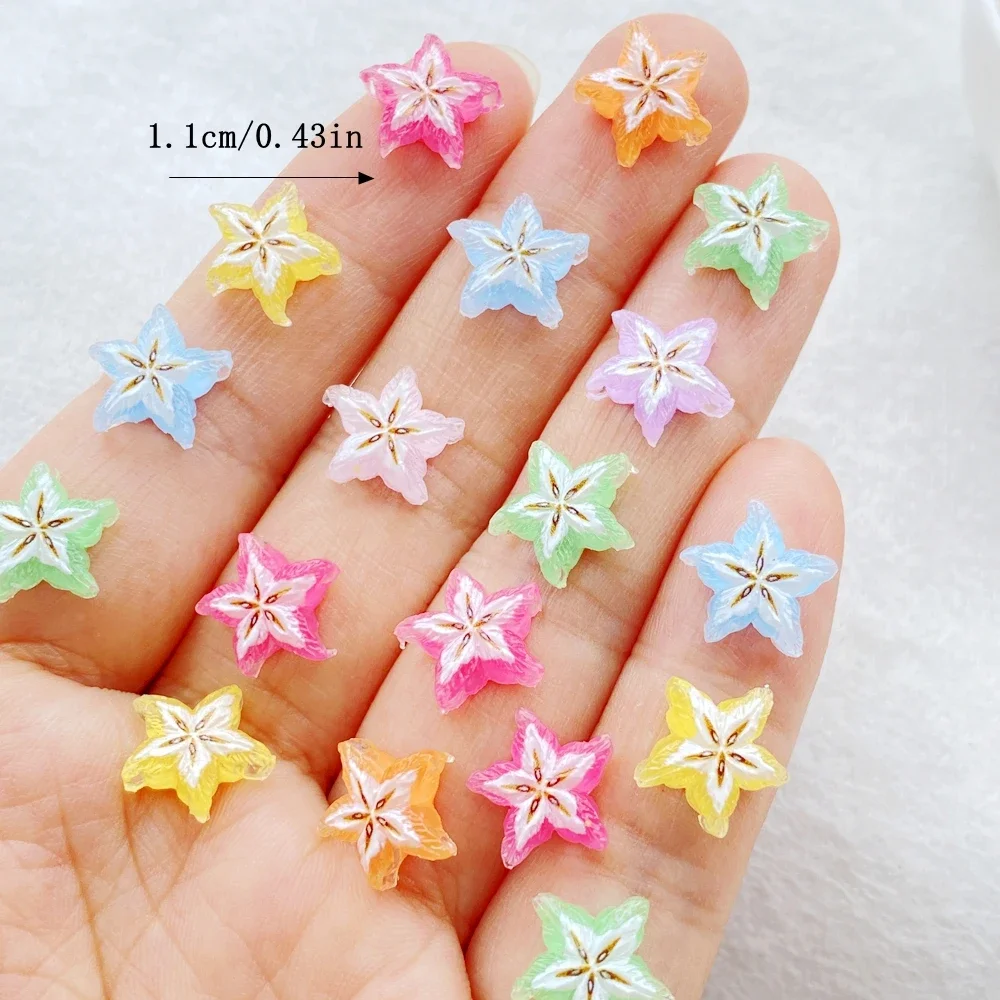 50pcs Dopamine Cute 3D Colorful Stars Nail Charms Resin Nail Art Decorations for DIY Nail Phone Case Supplies