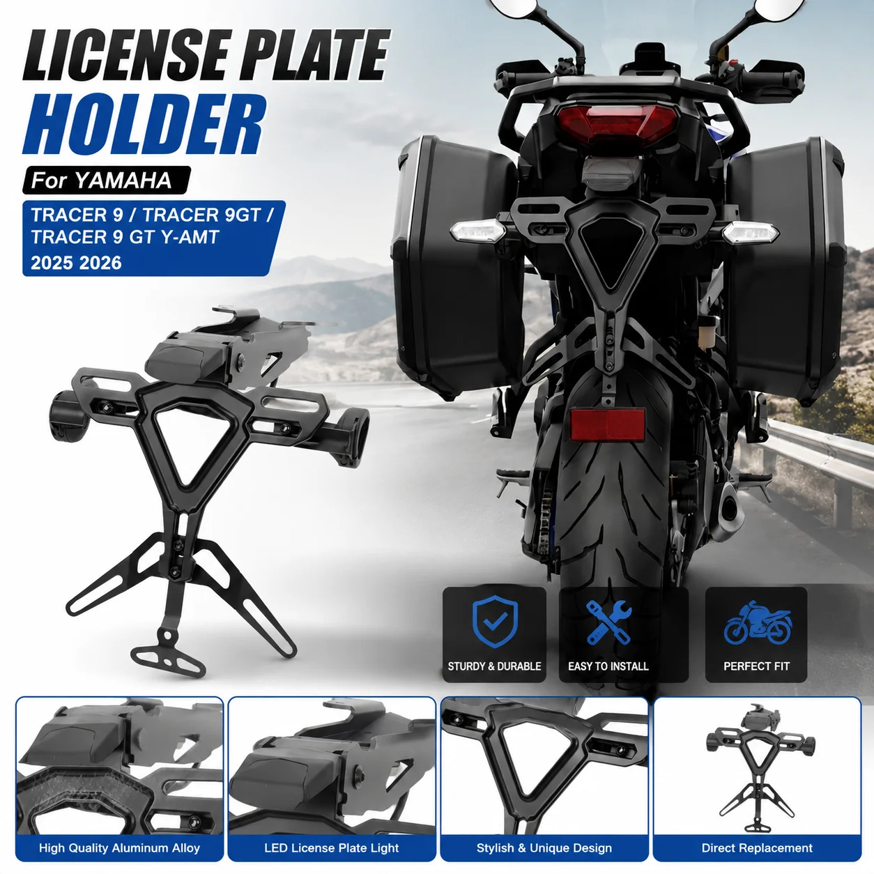 For YAMAHA  TRACER9  TRACER9 GT  TRACER9 GT Y-AMT TRACER9 Y-AMT  TRACER9GT Y-AMT 2025-2026Motorcycle License Plate Holder Fender