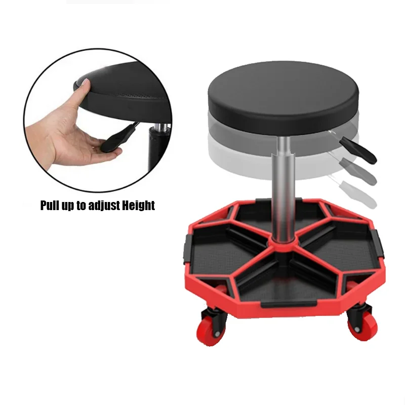 Heavy Duty Rolling Pneumatic Creeper Garage/Shop Seat Padded Adjustable Mechanic Stool with Tool Tray Storage