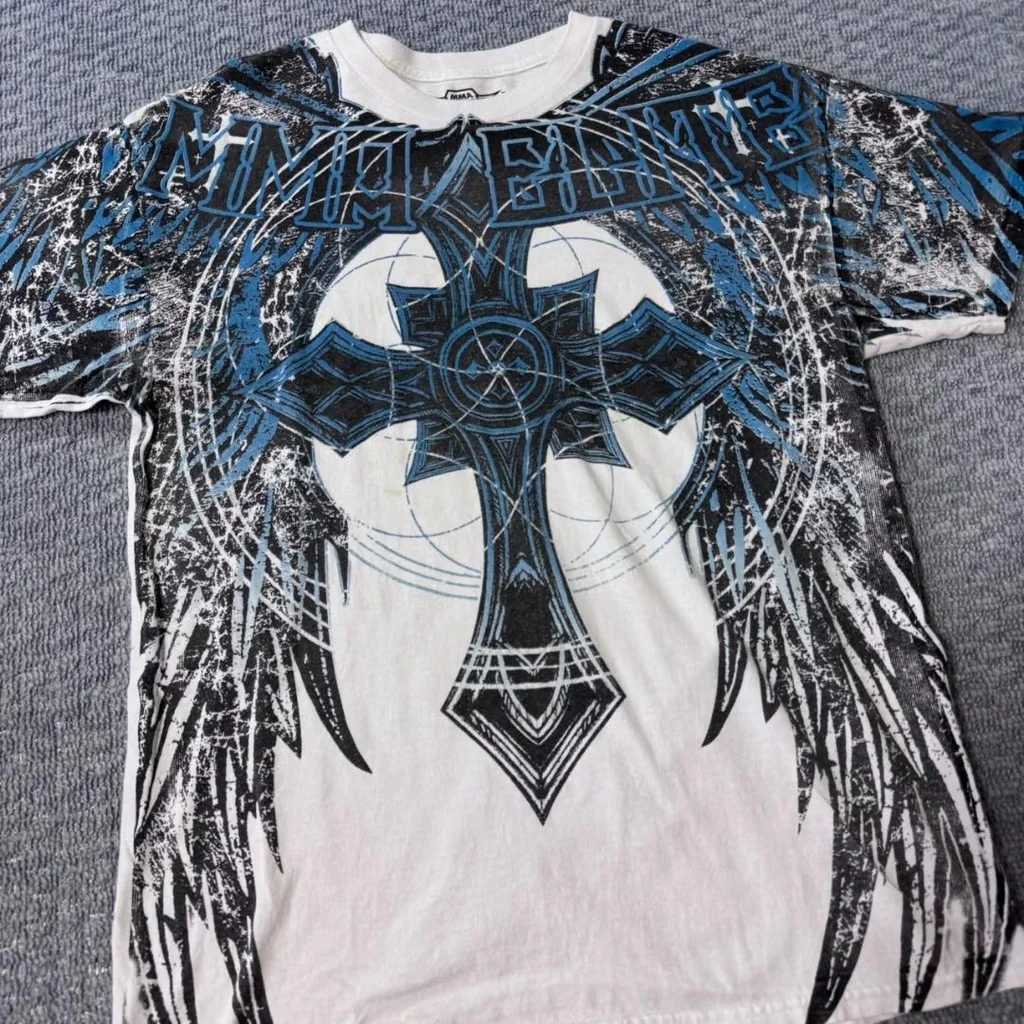 

2000s Gothic Vintage Distressed Cotton T-Shirt Unisex Oversized Y2K Punk Graphic Print Washed Soft Round Neck Tee Retro Hip Hop