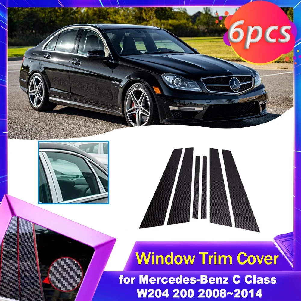 

Накладка на дверное окно для Mercedes-Benz C Class W204 200 2008 ~ 2014 хромированная наклейка из углеродного волокна, стойки, наклейка, аксессуары