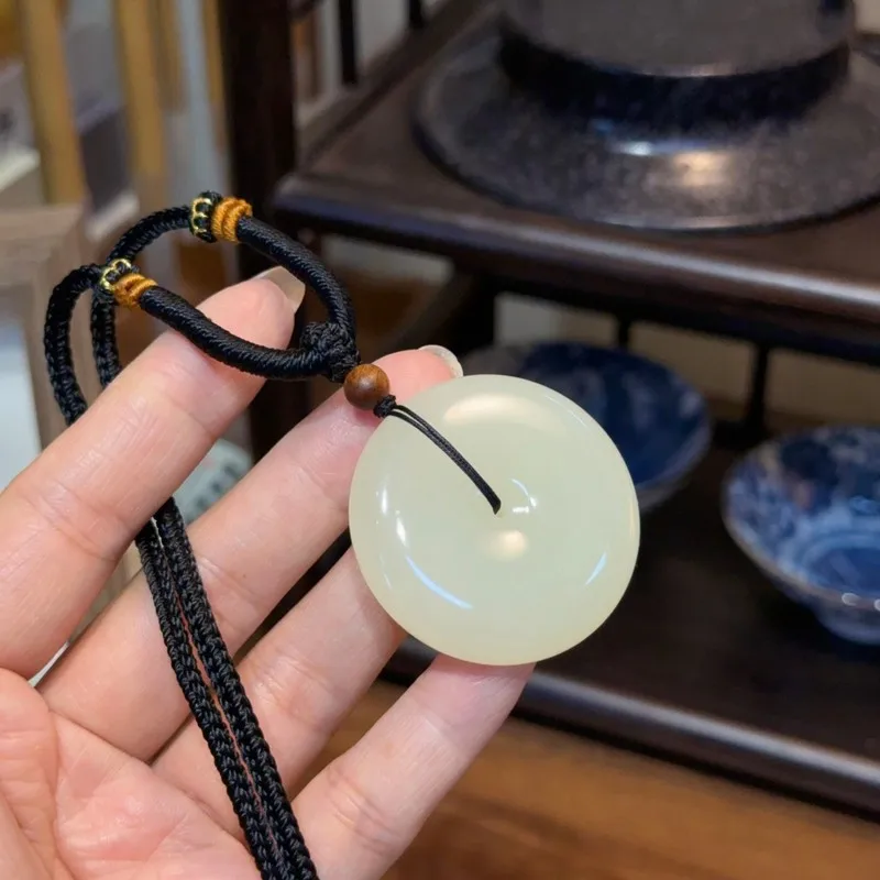 Hetian Mutton Fat Jade Peace Pendant Necklace Men Women, Fashionable And Versatile