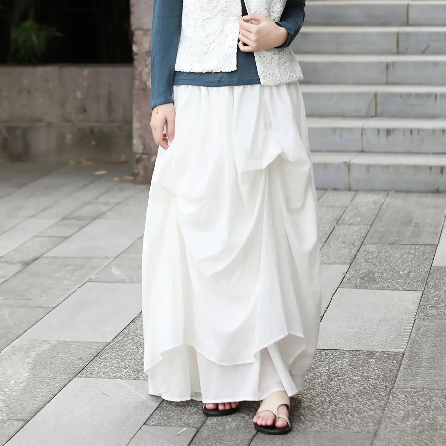 

LZJN женская однотонная асимметричная юбка с двухслойной эластичной резинкой на талии, длинная драпированная длинная юбка на осень и весну