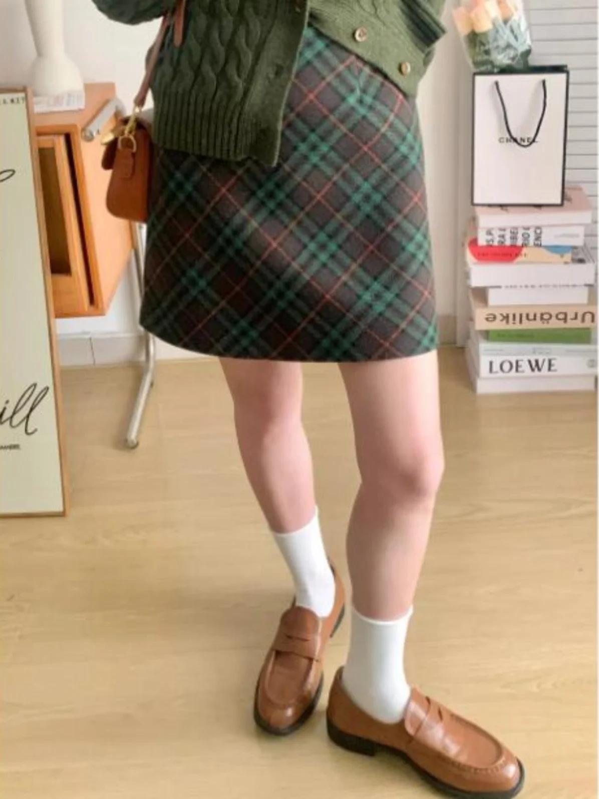 Women's Green Plaid Mini Skirt - Classic Tartan Pattern A-Line Skirt | High-Waist Casual Short Skirt for Daily & Preppy Style