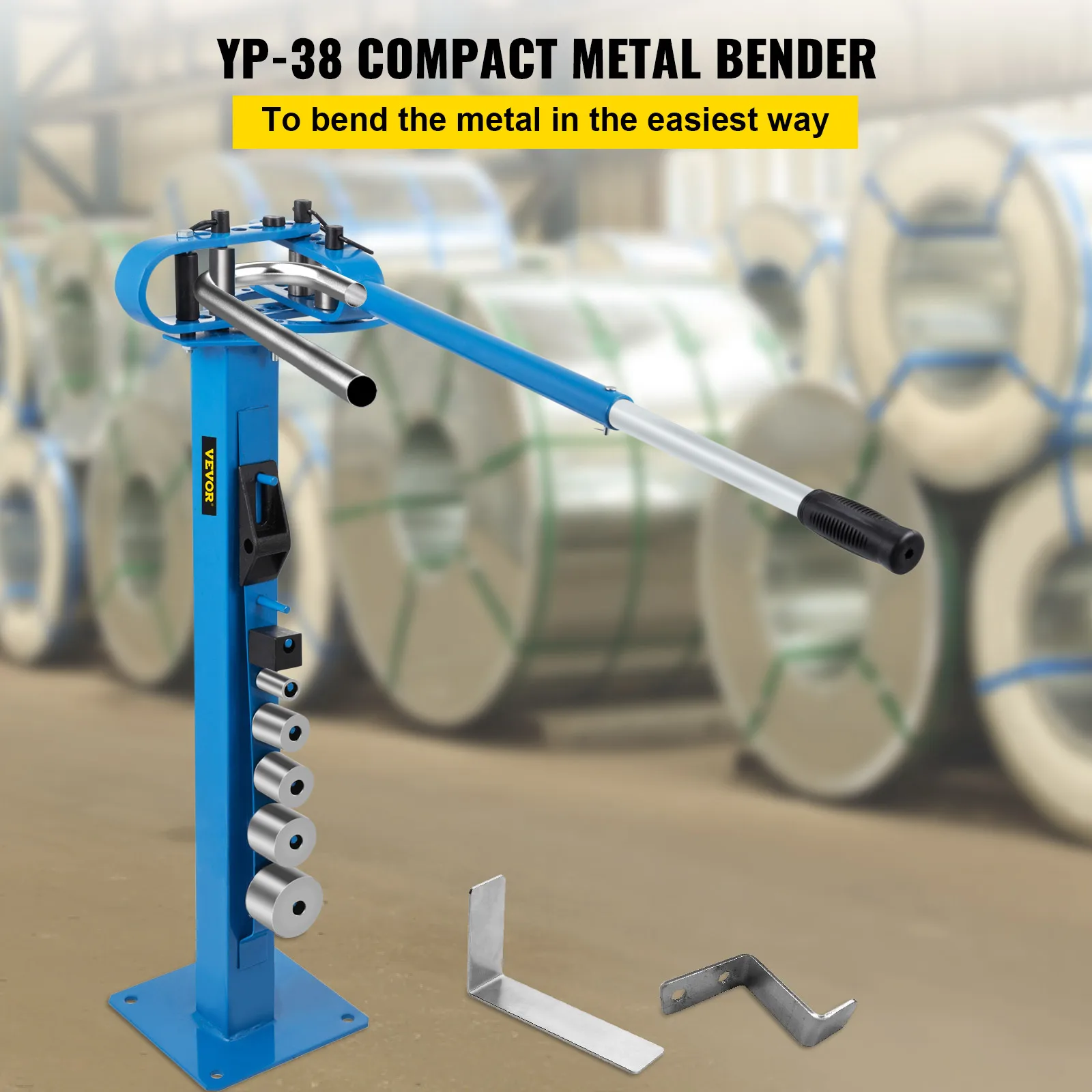 VEVOR YP-38 Floor Mounted Compact Bender with 7 Dies Mutifunctional 44in Telescopic Rubber Handle Copper Steel Tube Bending Tool