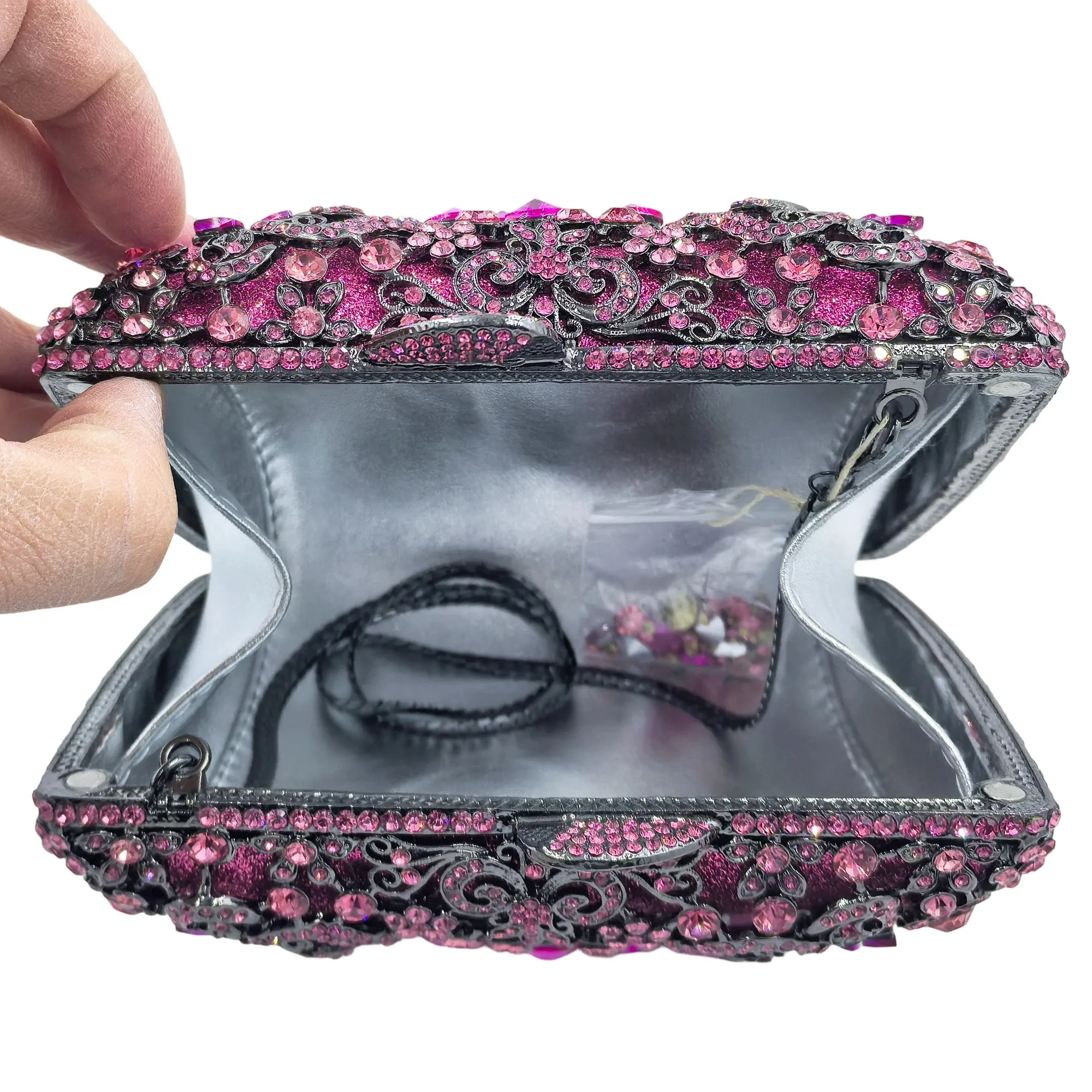 Boutique de FGG Lilac Rhinestone Clutch-Geldbörsen für Damen, Mini Butterfly Purple Abendhandtaschen, Violet Party Minduere Handtasche – Detail 3