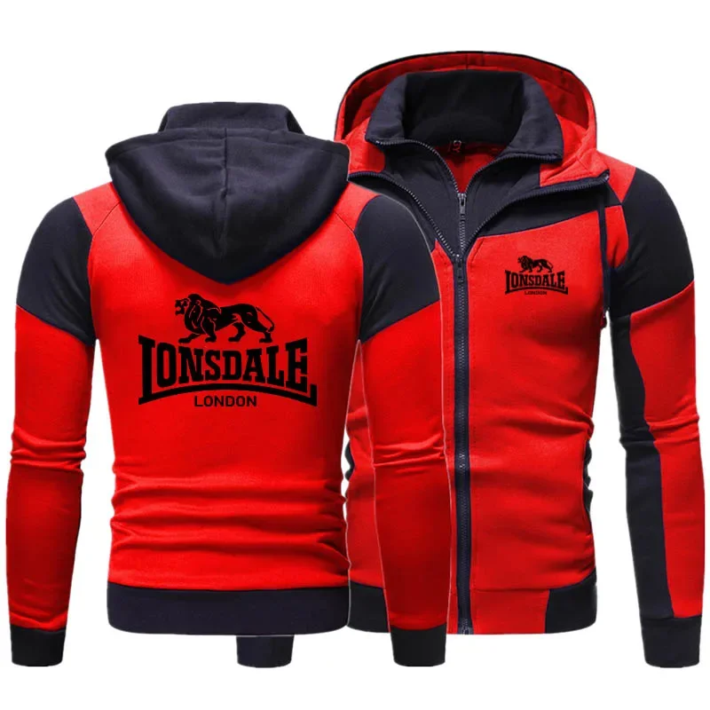 2024 Men\'s LONSDALE Hoodie Fashion Zipper Sweatshirt Extra Large Pullover Motorcycle Jacket Coat Street Clothing