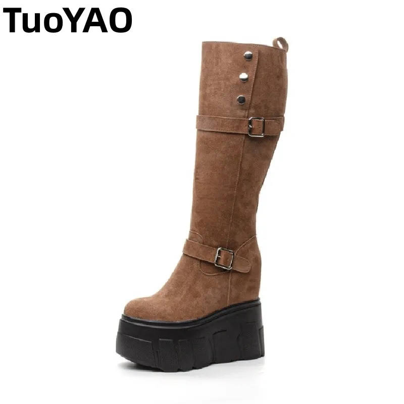 

Женские ботильоны из синтетической кожи 14 см на скрытом каблуке, модные осенне-весенние сапоги до колена на танкетке на платформе, обувь