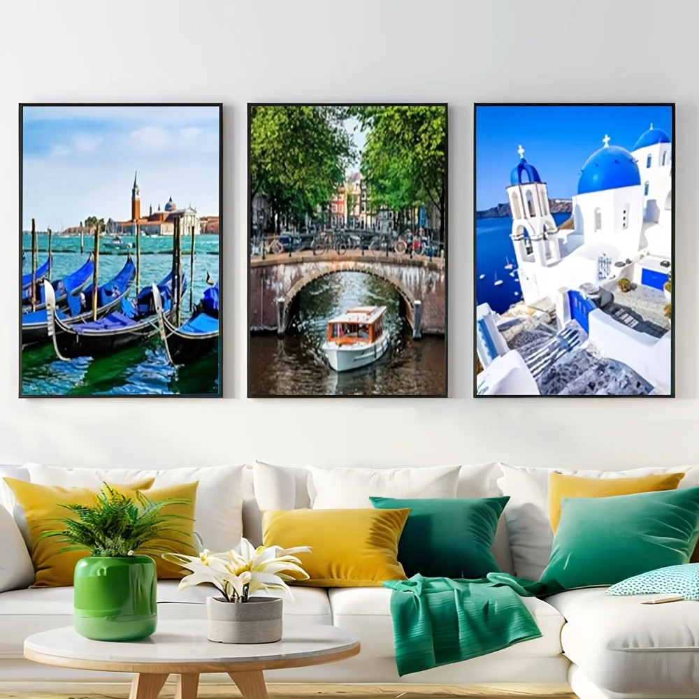 3pcs Eviepops Pick Your Own Iconic Cities Travel Posters - Paris, New York, Amalfi Coast, Amsterdam, Santorini & San Fran Wal