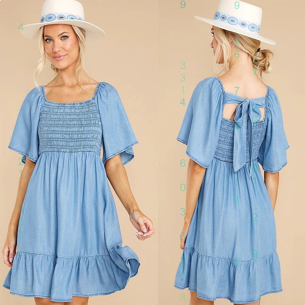 Fashion Casual Loose Denim Short Sleeve Dress Dresses Spring Summer Women Jumpsuit Playsuit Tunic Top