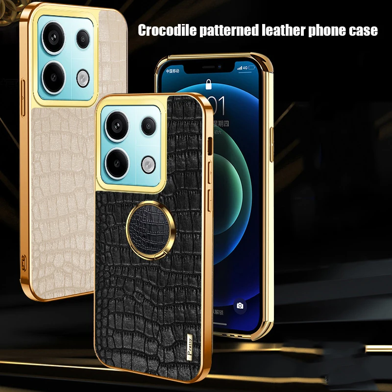 

360°Rotating Metal Ring Car Holder Leather Shockproof Phone Case For Xiaomi 11T 12T Pro Redmi Note 13 13C 12 S 12C 11 10 9 8 Pro