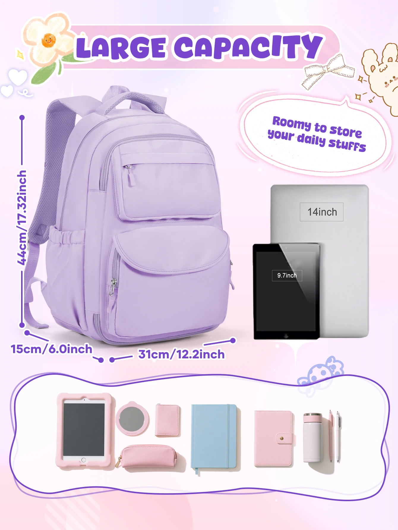  School Backpack for Girls, Teenage Girls' Backpacks with Large Capacity Fashion Casual School Bag for Elementary Girls Boys
