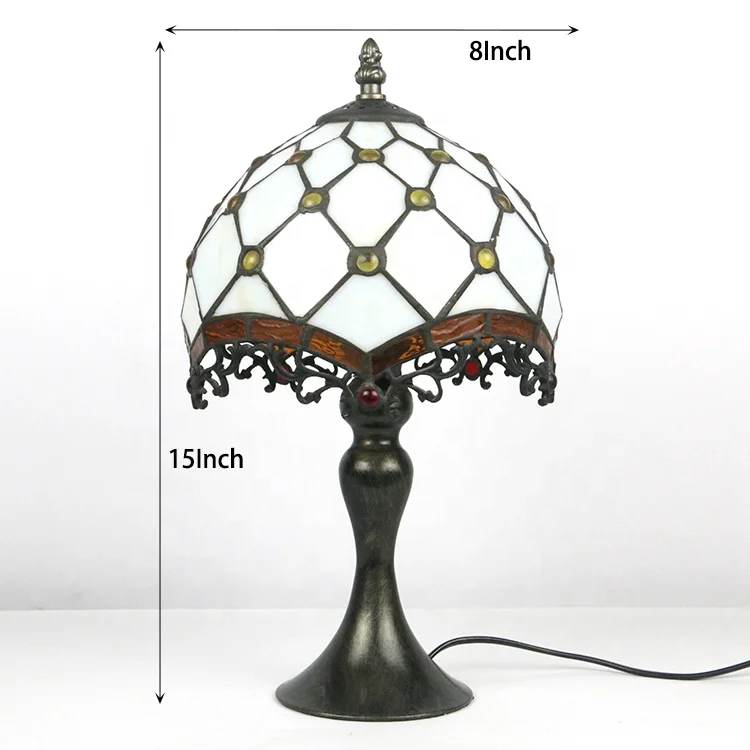 Imagem -02 - Longhuijing Vitral Abajur Antique Latão Lâmpada Desk Lights Início de Cabeceira Table Lâmpadas Tiffany Lâmpada 8in