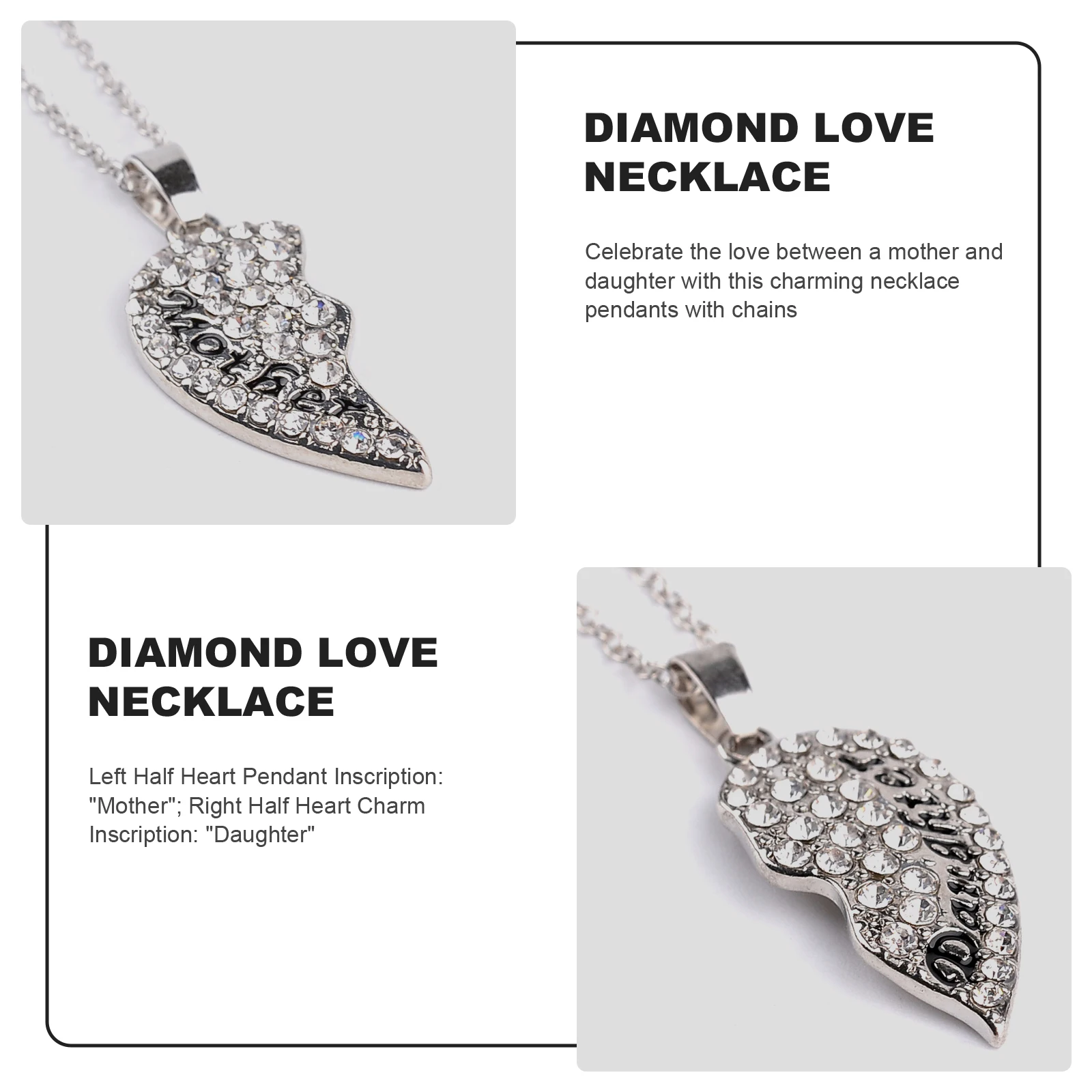 نصف القلب نقش الأم ابنة قلادة قلادة مجموعة الفضة الحب هدية للأم الأم ابنة قلادة هدية عيد الأم