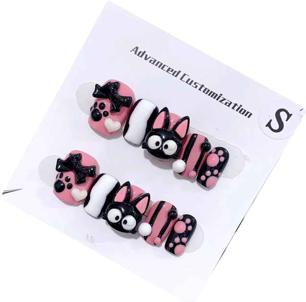 Emmabeauty Jiji Black Cat Quirky Sweet Cool Handmade Nails High-Quality Detachable Press Ons with a Funky Twist.No.D1031