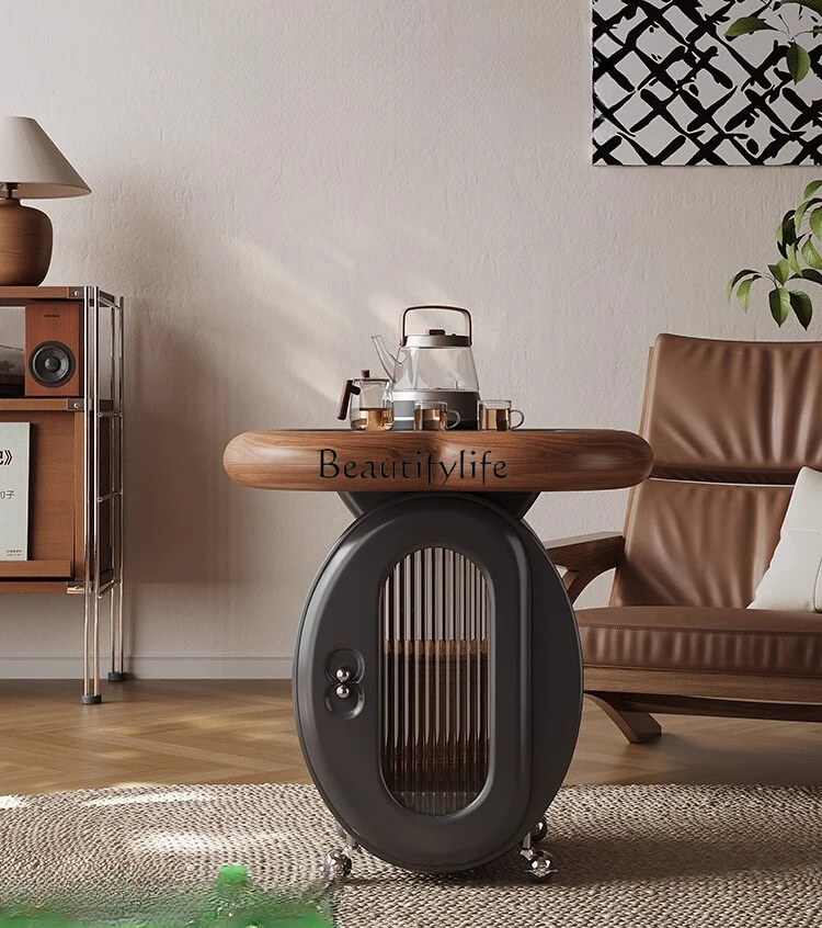 

Multifunctional movable solid wood coffee table Italian minimalist living room sofa side cabinet trolley