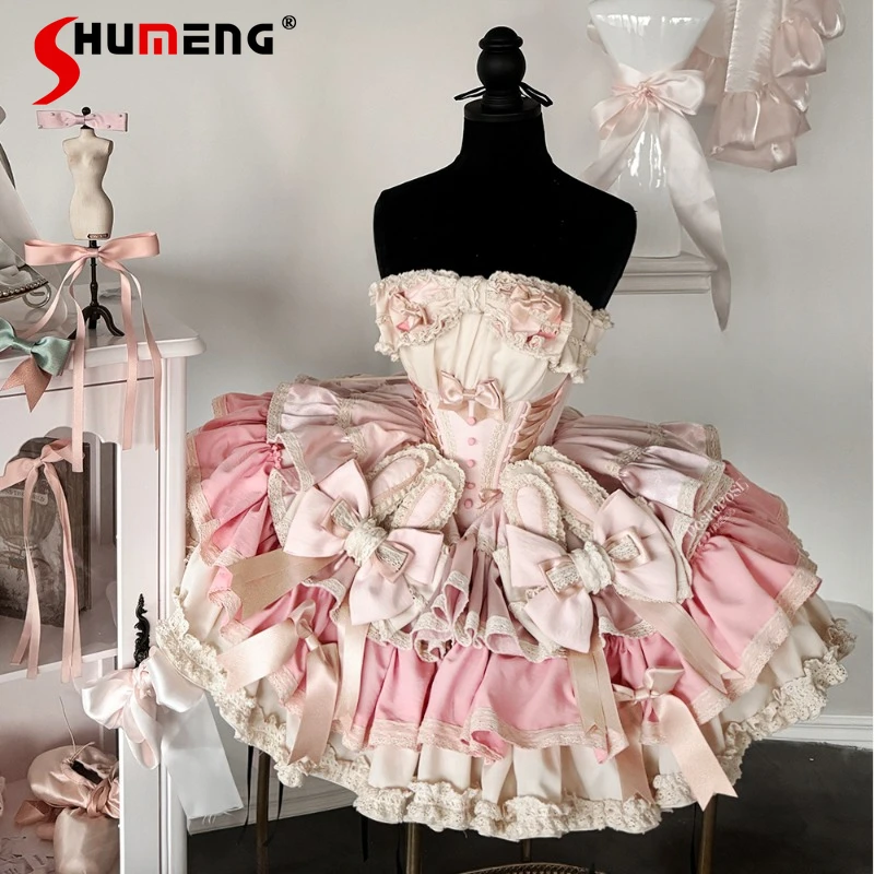 

Japanese Sweet Cute Lolita Princess Vestidos Elegant Vintage Bow Off Shoulder Evening Party Dresses Rojita Kawaii Clothes Female