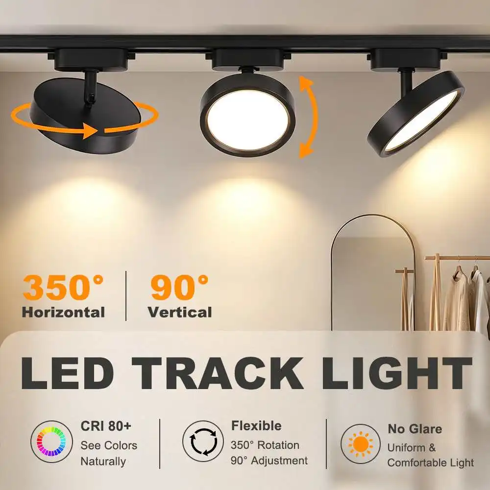Round COB LED Track Light 15W 350 Degree Adjustable Aluminum Movable Dimmable Track Lighting Cold Neutral White Indoor Spotlight