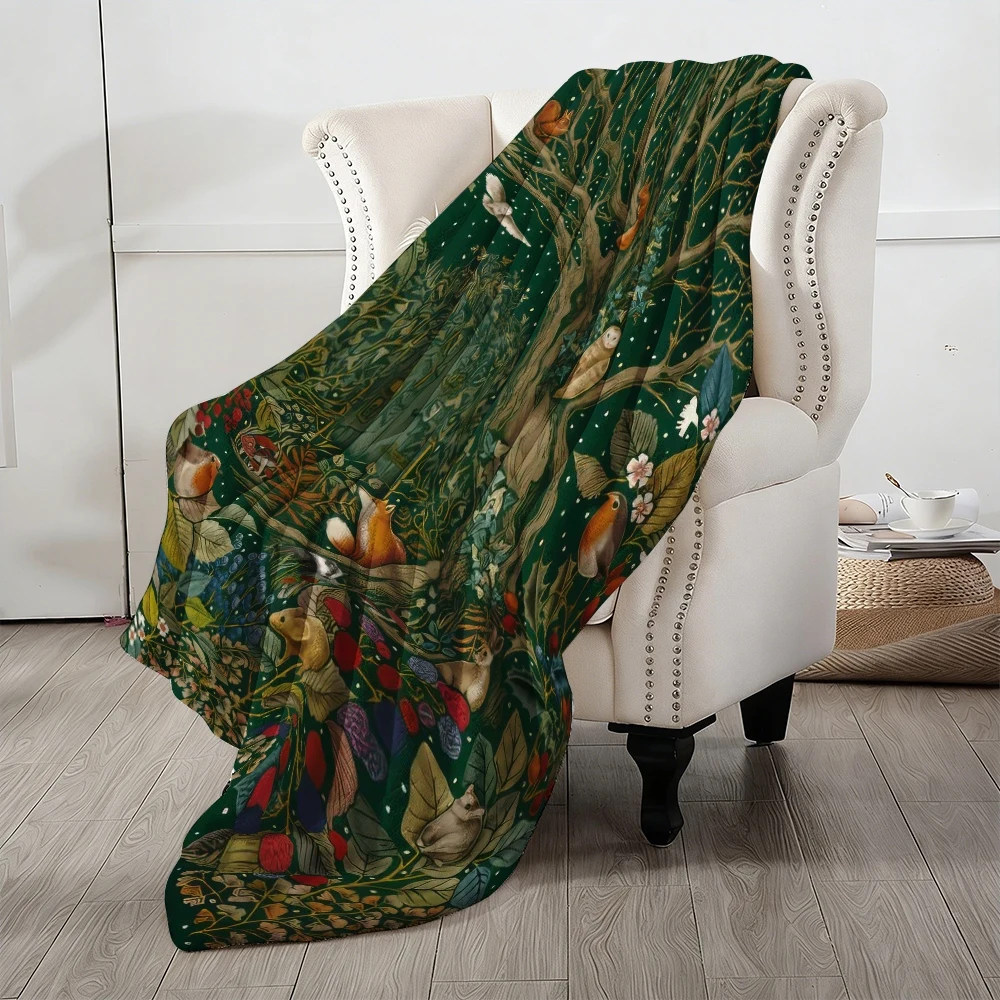 Decorative Fall Woodland Animal Print Throw Blanket Cozy Forest Nature Aesthetic Cottagecore Chunky Plaid Decor Sofa Cover