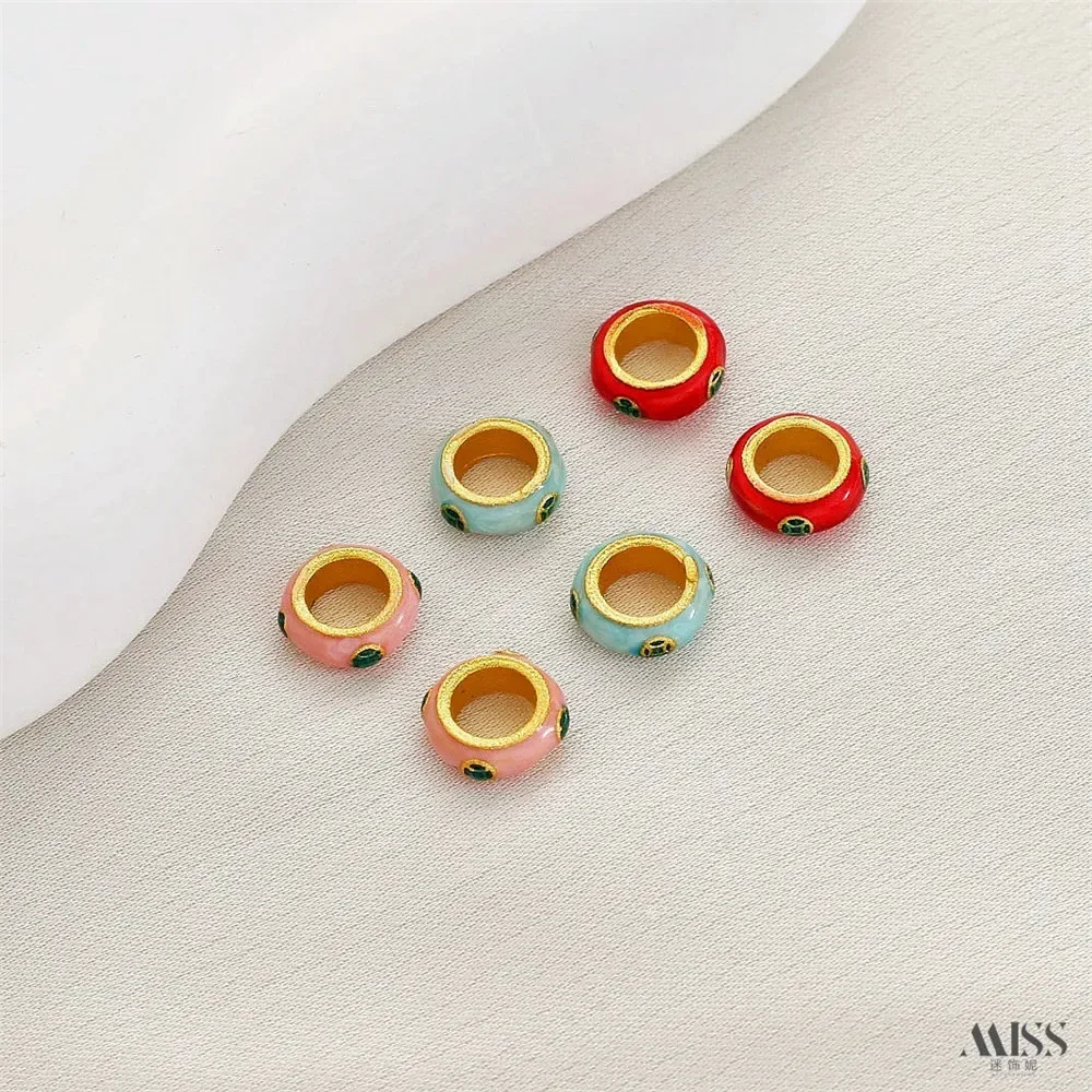 Sand Gold Color Enamel Colored Copper Coin Pattern Large Hole Spacer Coil Running Ring DIY Bracelet Necklace Jewelry Accessories