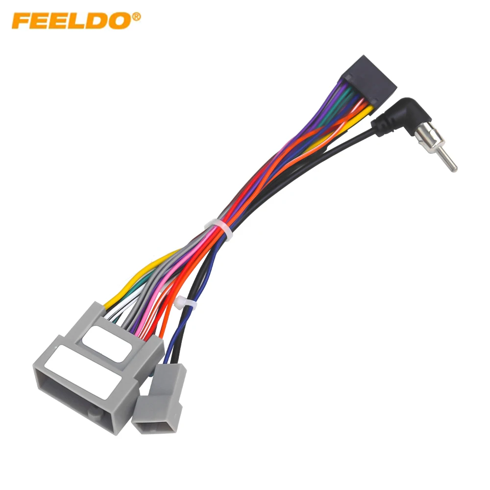 FEELDO Car Stereo Media Player Navi Wire Harness with SWC For Honda Fit City Greiz (14-17) Audio Power Cable Adapter
