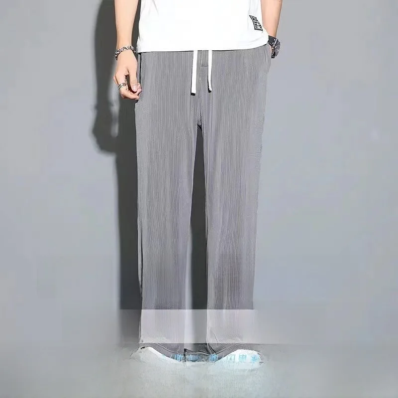 Pantaloni casual lunghi fino al pavimento effetto snellente Seta ghiacciata taglie forti Jeans estivi a gamba larga da uomo con codice sottile Sle attivo giovanile