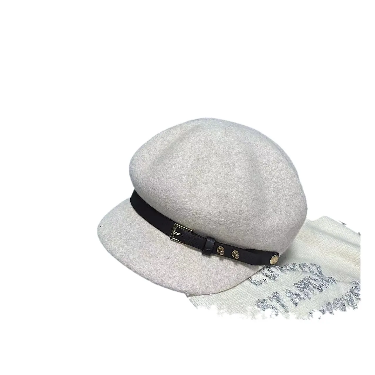 2024 New Winter Belt Woolen Octagonal Cap Beret Women's Autumn And Winter Hat Winter Women's Face-looking Small Fashion Hat