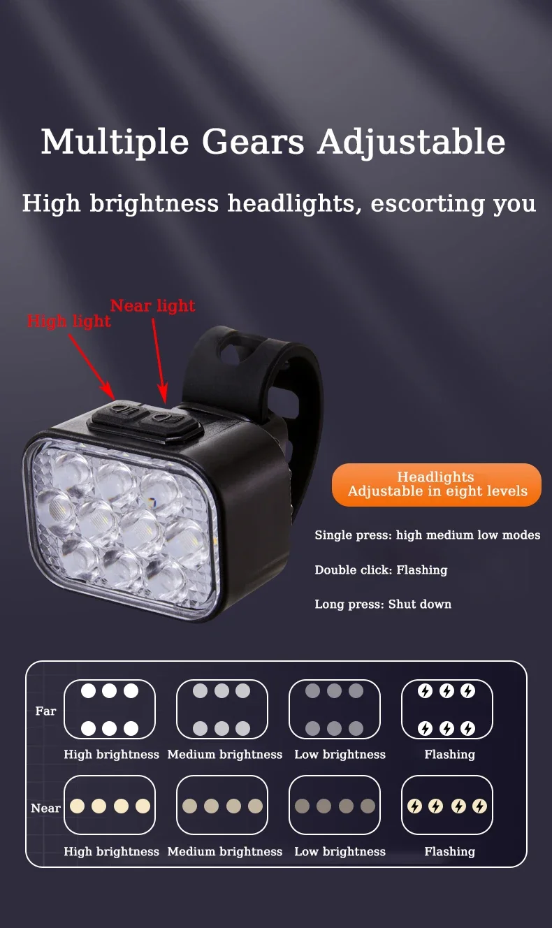 USB Charge Bicycle LED Headlight Taillight Lightweight Bike Front Rear Lamp Wate