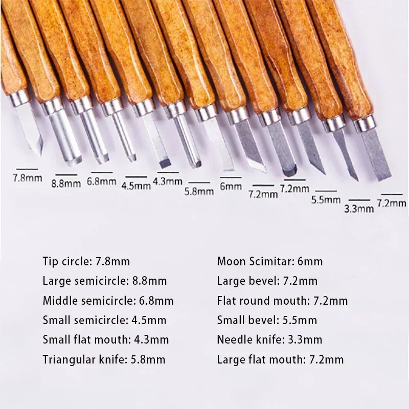 12pcs/set Wood Handle Wood Carving Chisel Cutter Wood Carving Knife Set Woodworking Engraving Carving Hand Tool Kit Tools Set