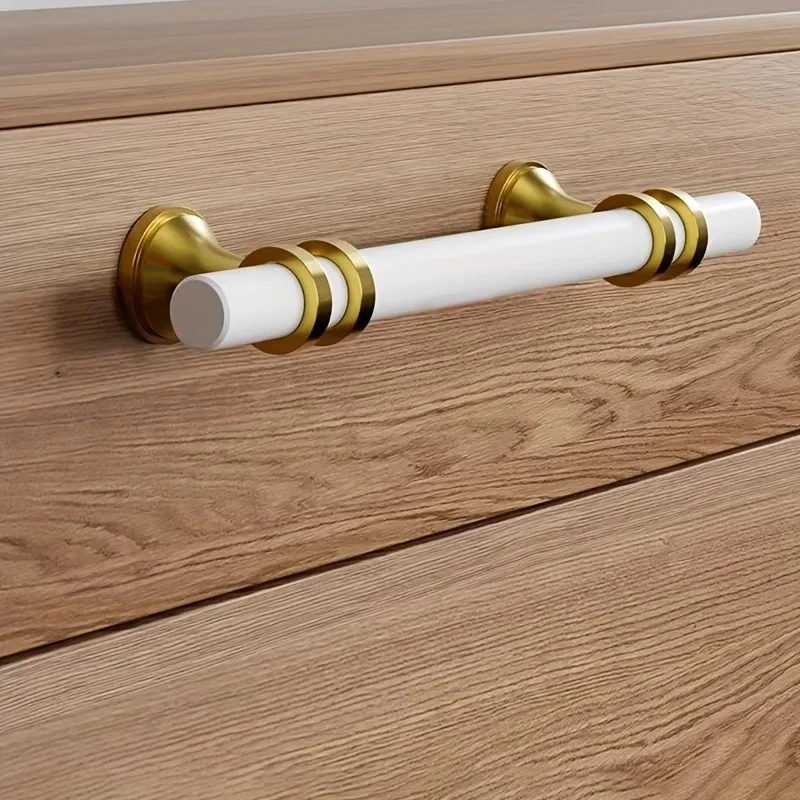 

10pcs Modern Stainless Steel Cabinet Handles - White & Golden T-Shaped Knobs for Kitchen Cabinets, Drawers, and Furniture, Polis