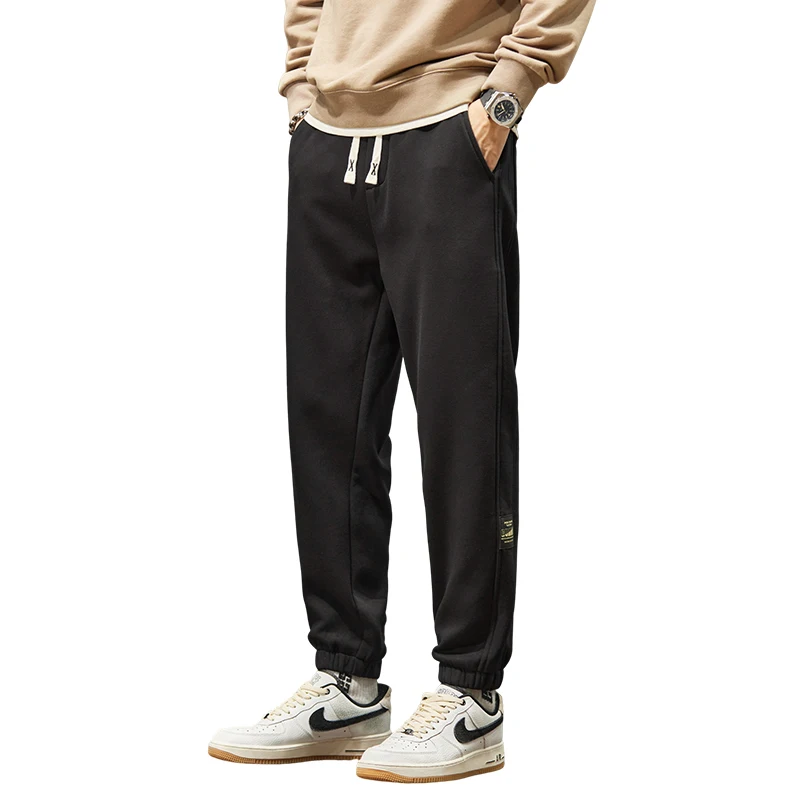 2024 Winter Style Fleece Leggings Sweatpants Men's Trendy Brand Loose Thickened Warm Sports Casual Pants Black Dark Gray