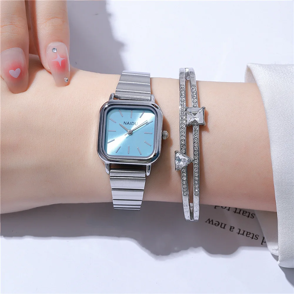 2 قطعة/المجموعة أزياء عالية الجودة بسيطة مربع الطلب المرأة الصلب الفرقة كوارتز اللباس ووتش #6