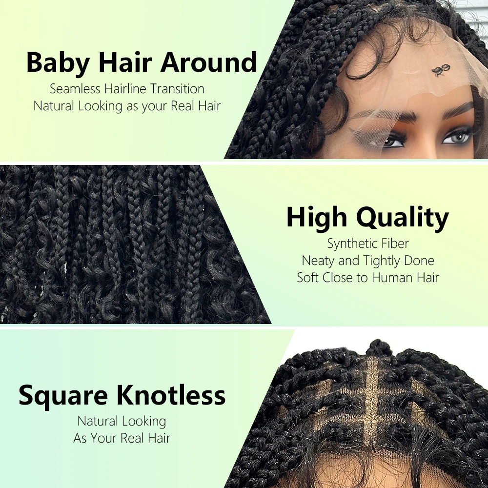 16 Inch Full Lace Knotless Goddess Braid Wig with Curly Ends Natural Black Synthetic Hair Handmade Braided Wigs for Black Women