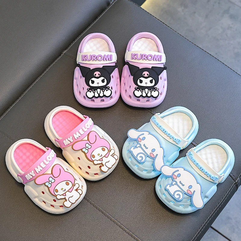 Cute Sanrio Summer Kids Sandals Anime Cartoon Mymelody Cinnamoroll Kuromi Clogs Non-Slip Indoor Slippers Girl Birthday Gift