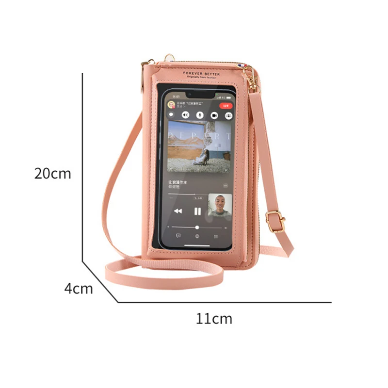 Buylor Charging Hole Touch Screen Phone Bag Women Soft Leather Simple Shoulder Bag Fashion Crossbody Bag Transparent Mini Wallet