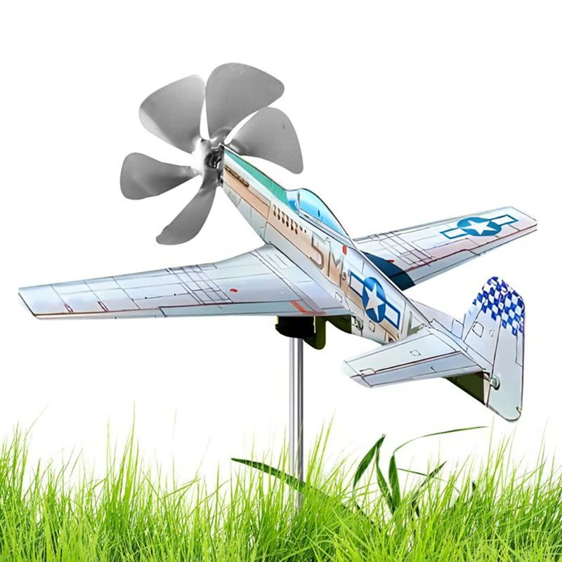 3D Plane Garden Weather Vane Pinwheel Anti-Corrosion Metal Airplane Plug-In Windmill Wind Spinner Weatherproof Garden