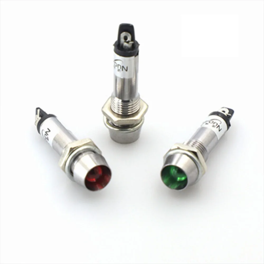 Luces indicadoras de Metal LED, lámpara de señal impermeable y de señal LED convexa, XD8-1, 5 colores, 12V, 24V, 220V, 8mm, 10 Uds.