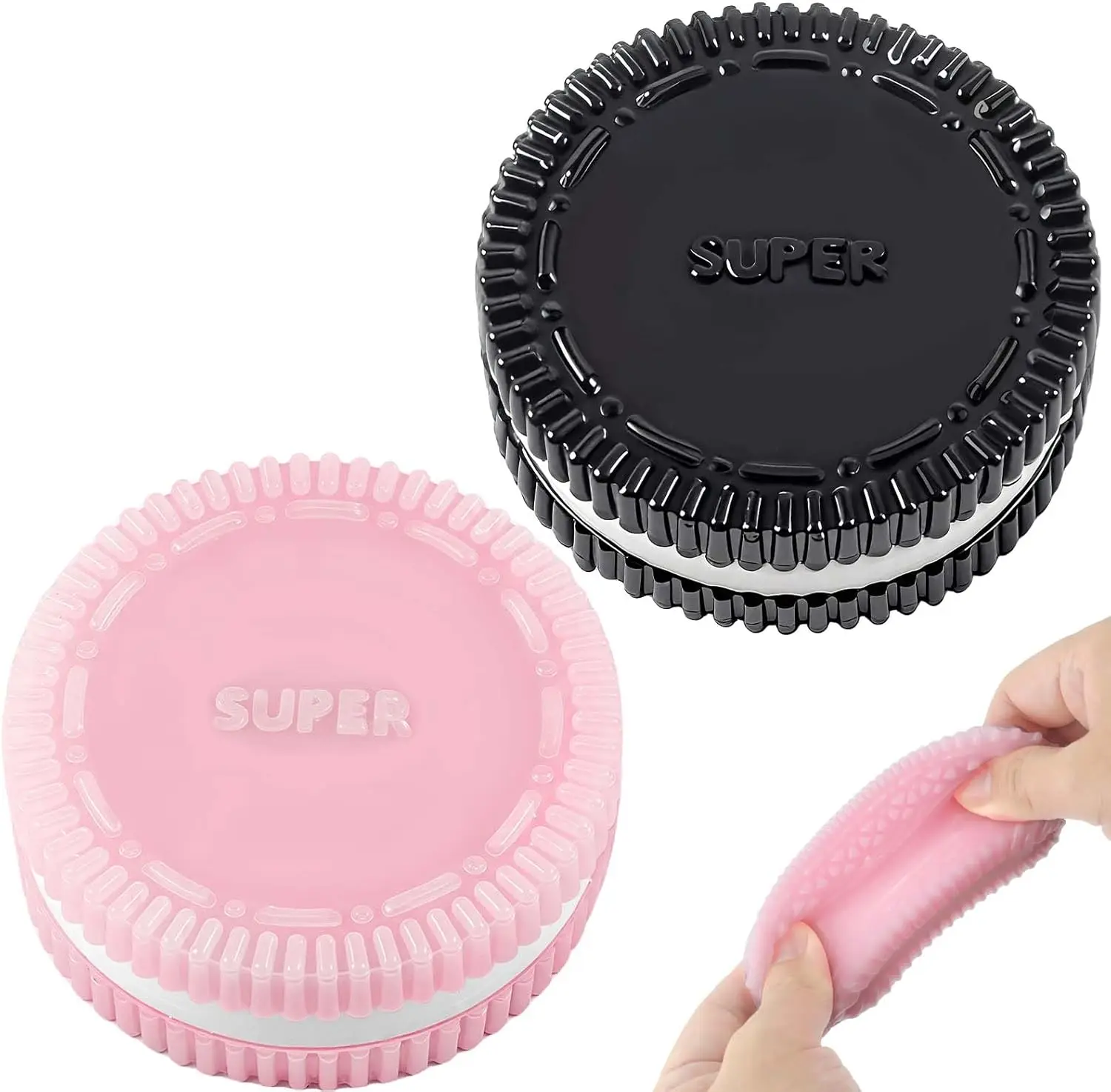 

Мягкие игрушки-антистресс Cookie Squishy для снятия стресса, при аутизме и для улучшения концентрации внимания - набор из 2 штук, розовый и черный